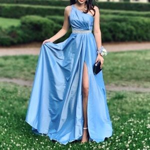 Sherri Hill High Slit Light Blue Prom Dress